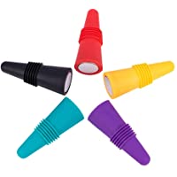 Tapones de Vino-Silicona Tapones para Botellas Colores 5 Pack Reutilizables Tapones de Silicona con Tornillo para…
